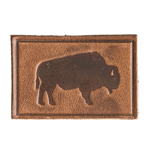 Bison Stamp Patch - Cafe Leather, Handmade with High-Quality Full-Grain Leather with Velcro® brand backing, this leather American Buffalo Patch is 2" x 3" sized perfectly for our tactical/ operator caps, backpacks and jackets . Made in the USA