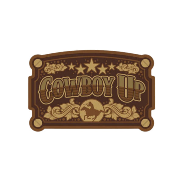 Cowboy Up Decal-Bronze Thick heavy duty vehicle vinyl decal, Die cut, High quality and durable vinyl, indoor and outdoor use, Waterproof and weather resistant, Size: 2.3"x 3.5"