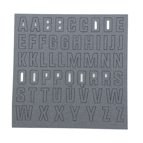 Alphabet Letters Patch Pack - Cordura-Color:Wolf Gray Laser Cut Individual Alphabet Letter Patches, Backed with hook fastener, Contains 2 of each letter, Made on CORDURA® fabric, Size: .75 inches tall