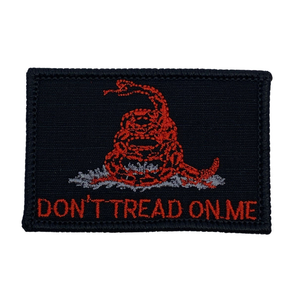 Gadsden - Don't Tread On Me Patch - Black-Red, Embroidered Patch, Size 2"x3" with hook fastener backing, made in the USA