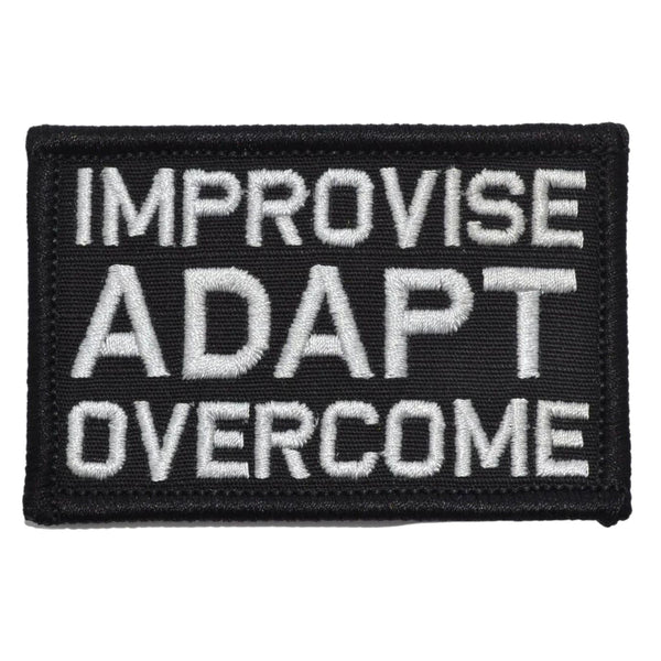  Improvise Adapt Overcome Patch - Black, Embroidered patch, USA Tactical Patches, Hook fastener backing, Made in the USA, 2" x 3" sized for our tactical/operator caps. 