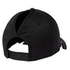 Back view of Notch Athlete black ponytail cap showing ponytail opening and adjustable strap