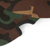 Close-up of patented notch on camo dad hat brim