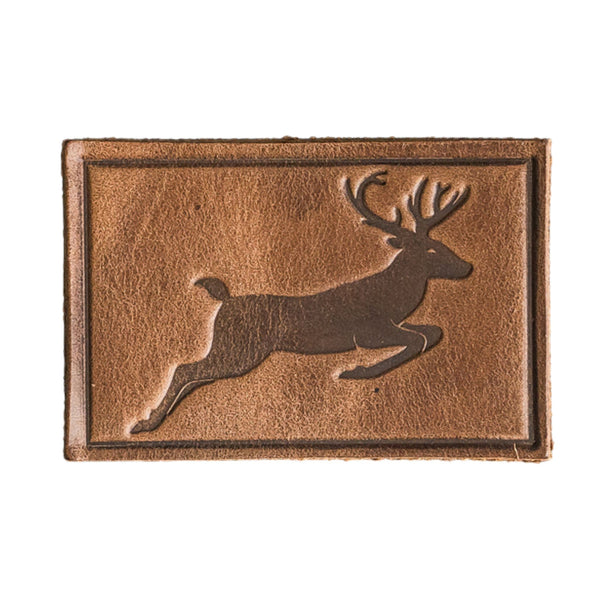 Deer Patch - Cafe Leather, Handmade with High-Quality Full-Grain Leather with Velcro® brand backing, this leather deer velcro patch, hunting Patch is 2" x 3" sized perfectly for our tactical/ operator caps, backpacks and jackets. Made in the USA.