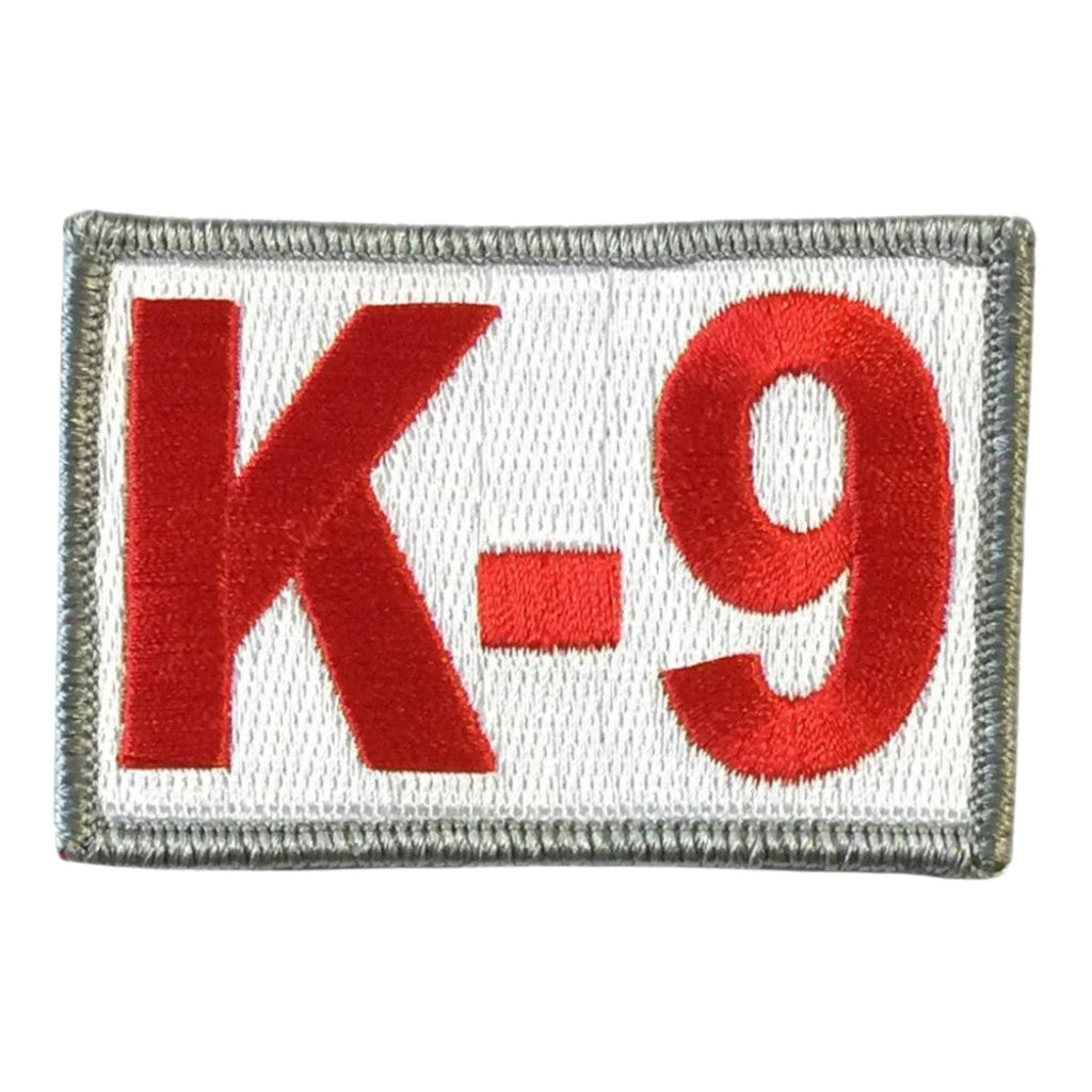 K-9 Patch - Red-White  Highest stitch count embroidery  Embroidered patch  Velcro® brand fastener backing  Made in the USA  2" x 3" sized for our tactical/operator caps, Made in the USA by Gadsden & Culpeper Patch