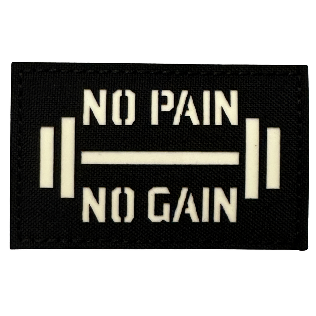 Shop Notchgear.com for patch-No Pain No Gain Embroidered patch, 
With Hook fastener backing, Size 2" x 3" perfecting sized for our Notch Tactical Operator Caps.