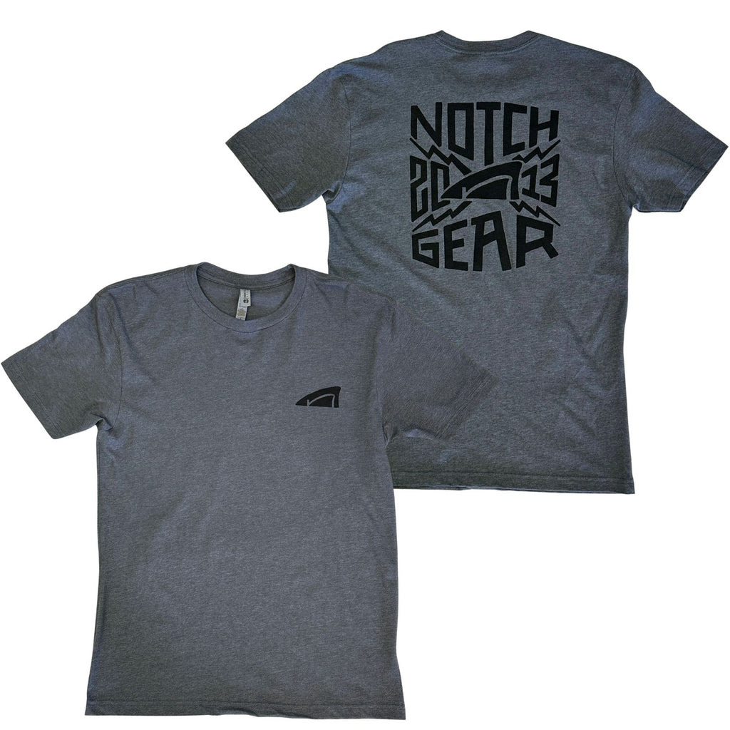 Notch Voltage Tee - Heather Heavy Metal,  Color: Heathered Grey Style: Next Level Apparel Unisex CVC Tee, 60/40 combed ring spun cotton/poly, Ultra soft & comfortable, 1x1 rib knit neck, Shoulder to shoulder taping, Pre-shrunk to minimize shrinkage (some shrinkage will occur), Machine Wash Cold, Tumble Dry Low.