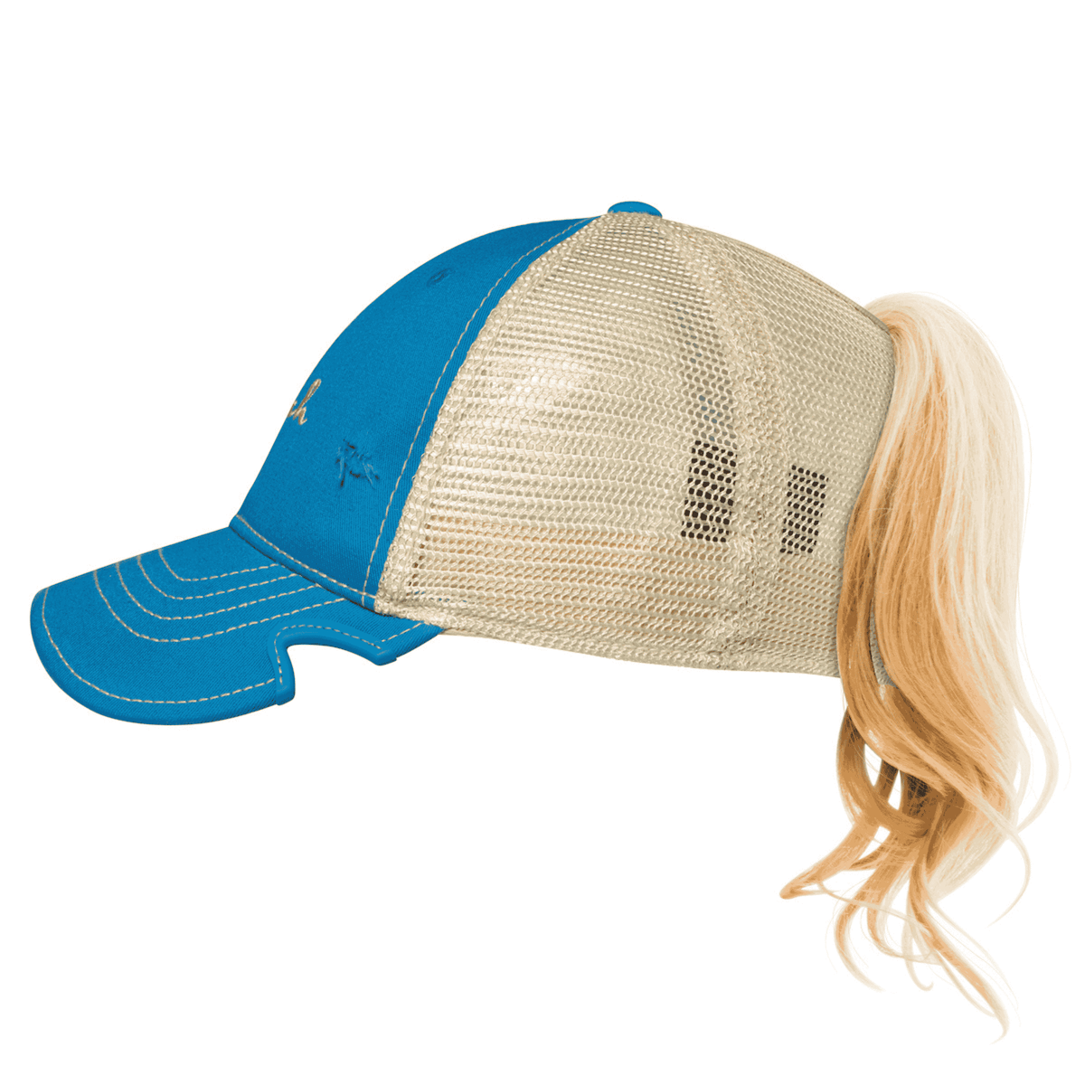 Distressed Blue Trucker Ponytail Hat for Sunglasses | Notch