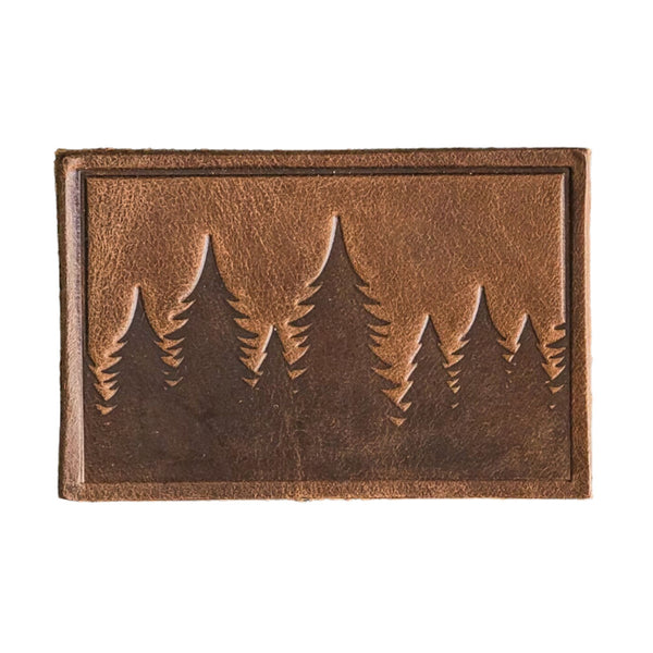Pine Trees Patch - Cafe Leather, Handmade with High-Quality Full-Grain Leather with Velcro® brand backing, this leather Pine Tree velcro patch, hiking Patch is 2" x 3" sized perfectly for our tactical/ operator caps, backpacks and jackets. Made in the USA.