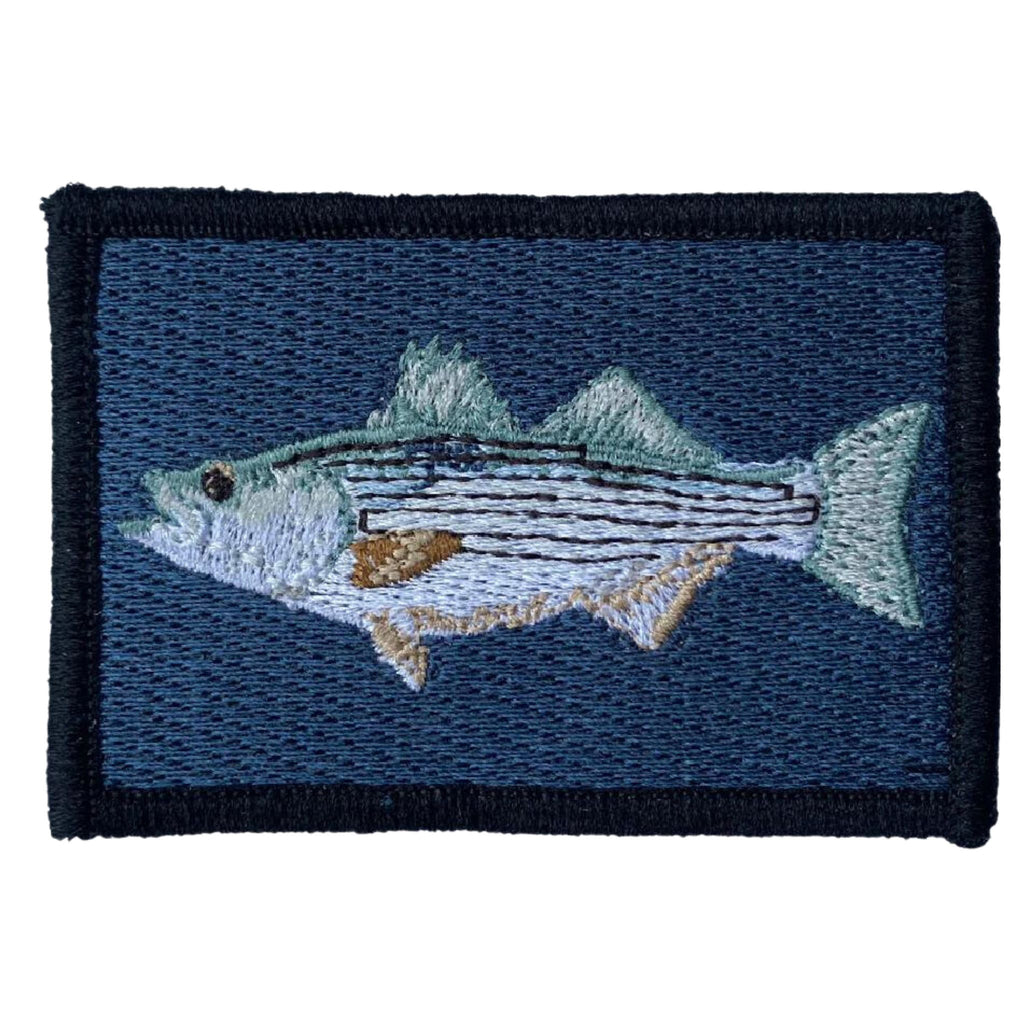  Striper Fishing Tactical Patch - Full Color, Embroidered Patch, Striped Bass Hunter Patch, Game fishing patch with Velcro® brand backing, Made in the USA, 2" x 3" perfect for our operator caps.