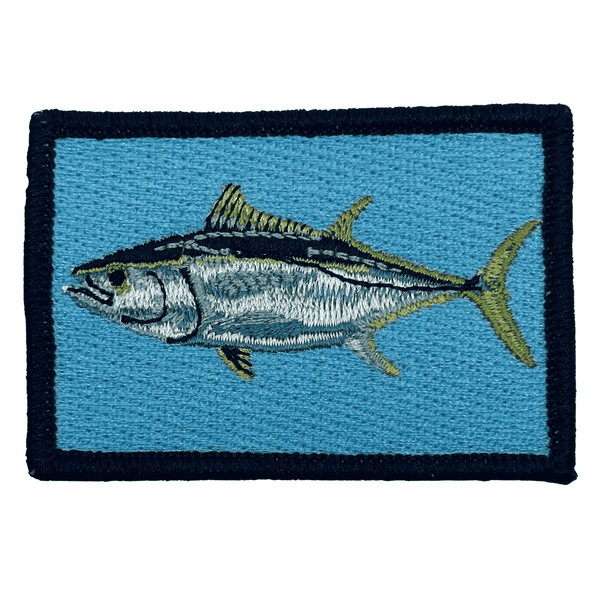 Tuna Sportfishing Patch - Blue, Embroidered Patch with Velcro® brand backing, Made in the USA, 2" x 3" perfect for our operator caps.