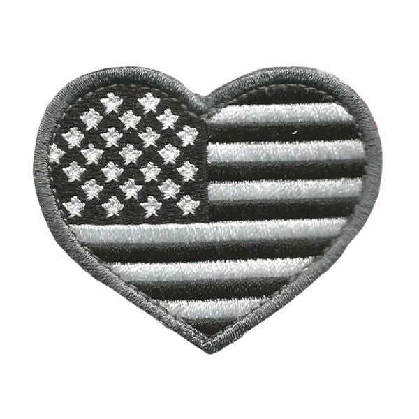 r USA Heart Flag Patch - Black-White with Velcro® brand backing, Made in the USA, Size 2.25" x  2"