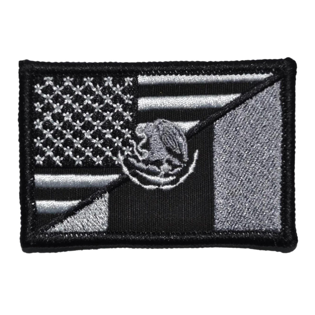 US / Mexico Flag Patch - Black, Embroidered patch American Flag Patches, USA Tactical Patches, Hook fastener backing, Made in the USA, 2" x 3" sized for our tactical/operator caps backpacks and gear.