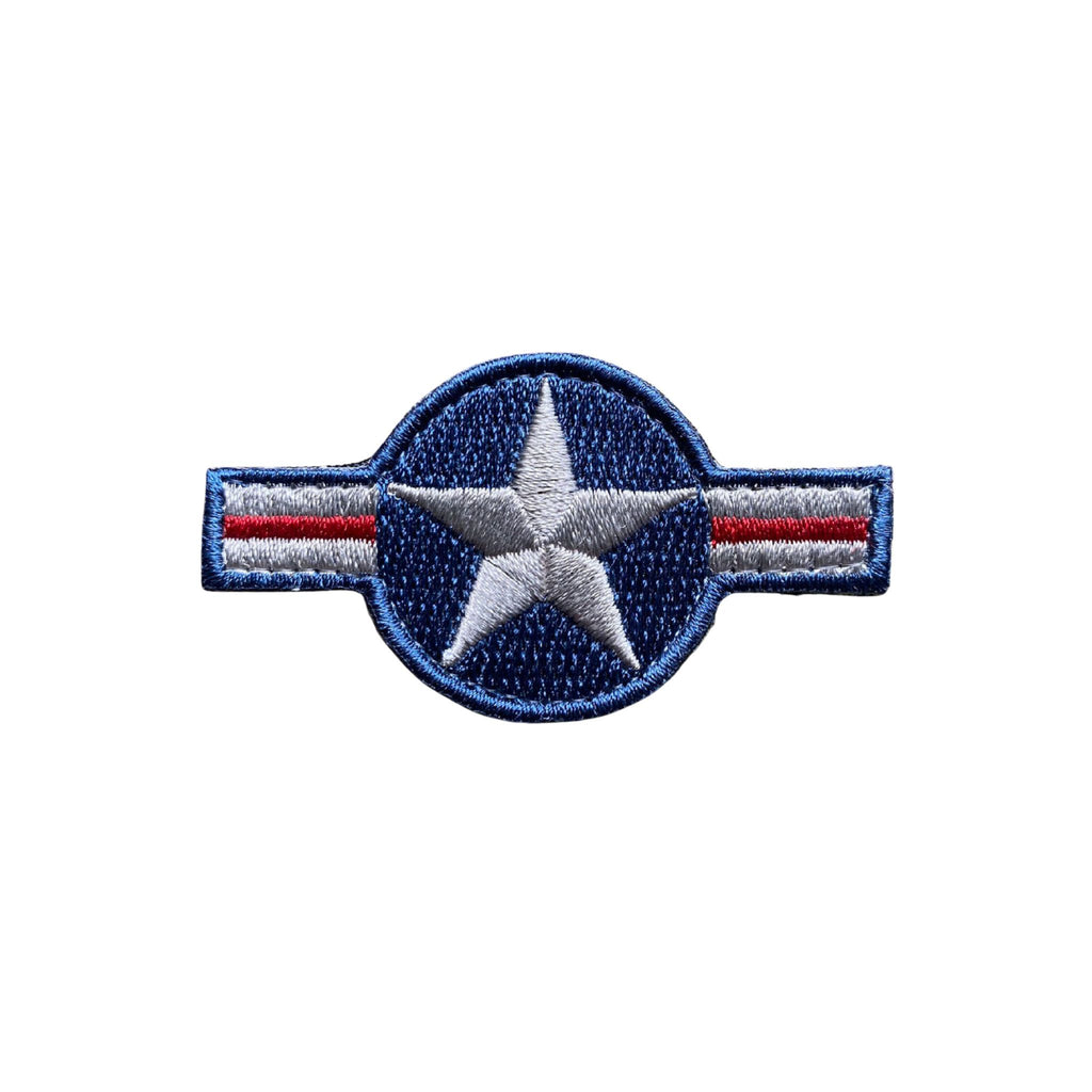 USA Roundel Die-Cut Patch - Subdued Silver, USA roundel symbol for marking military aircraft and weaponry..Embroidered patch with the Highest thread count embroidery and Velcro® brand backing. Made in the USA, Size: 1.25" x 2.50"