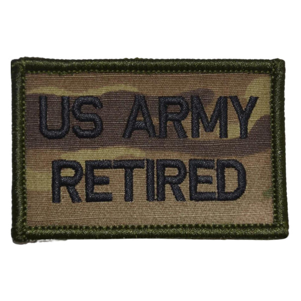 US Army Retired Patch - MultiCam Camo, Embroidered patch, USA Tactical Patches, Hook fastener backing, Made in the USA, 2" x 3" sized for our tactical/operator caps.