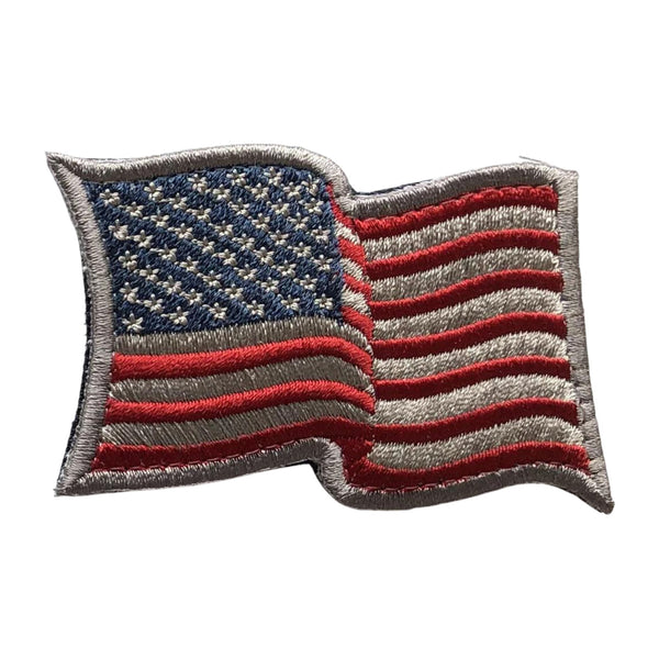USA Waving Flag Patch - Color :Subdued Silver Embroidered patch with the Highest stitch count embroidery, Velcro® brand backing, Made in the USA 2" x 3" sized for our tactical/operator caps