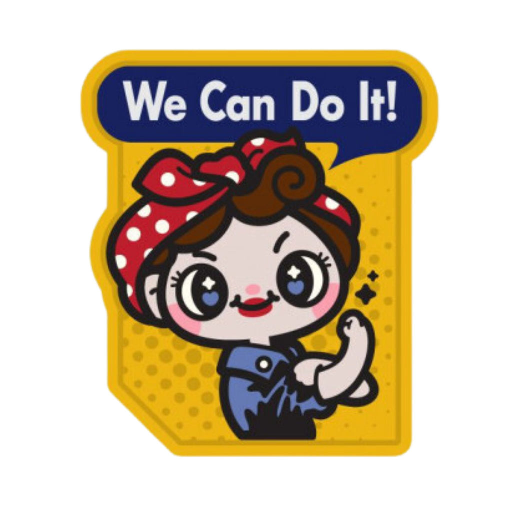 We Can Do It Cute PVC Patch - Full Color A Cute take on the classic Rosie the Riveter "We Can Do It!" poster PVC patch Hook fastener material sewn on the back Size  2.62" x 3"