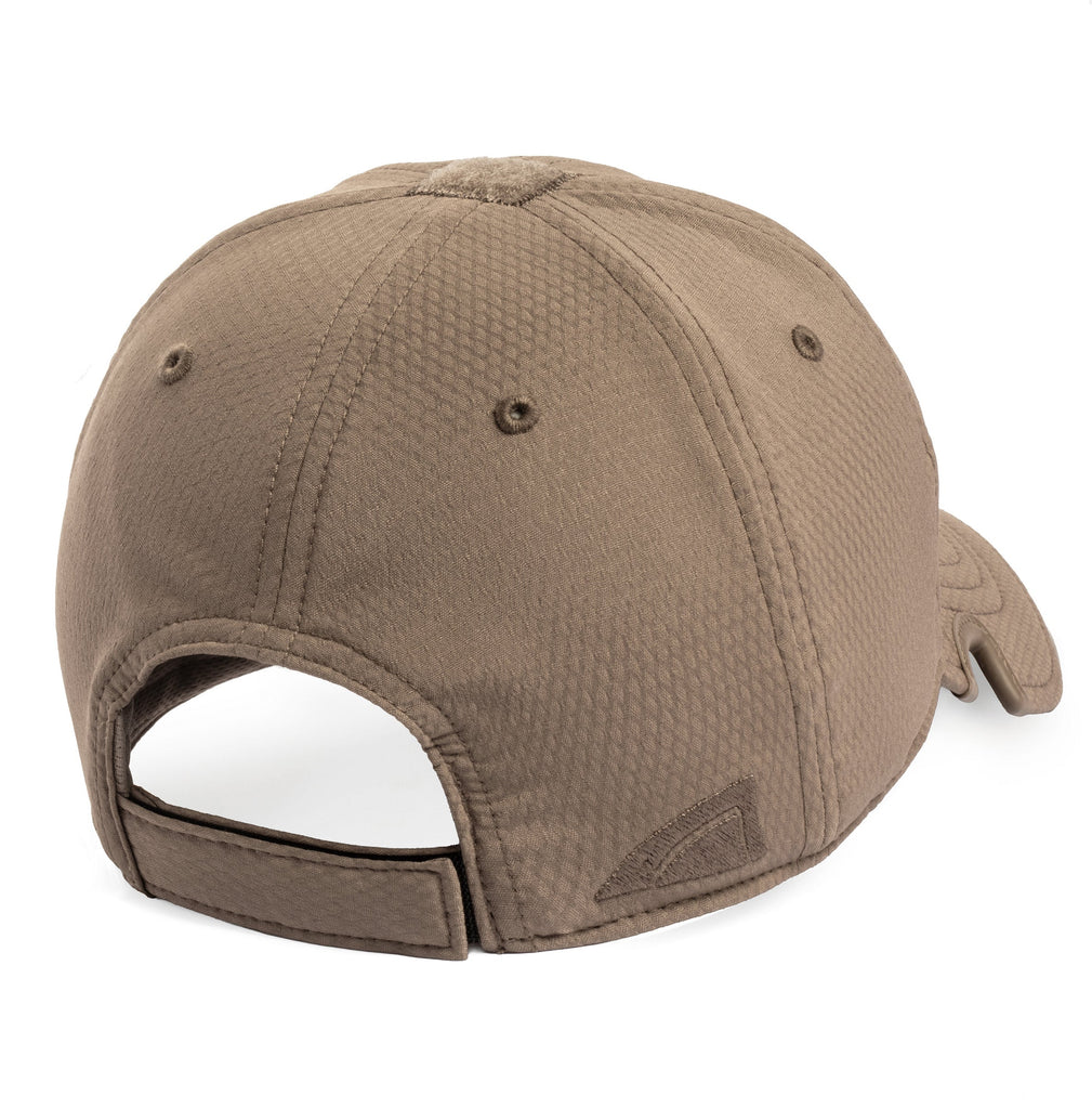 Back view of Notch Athlete Operator Coyote Brown cap showing adjustable hook and loop strap