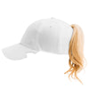 Side View of Notch White Ponytail cap back slot opening for pulling ponytail or bun through