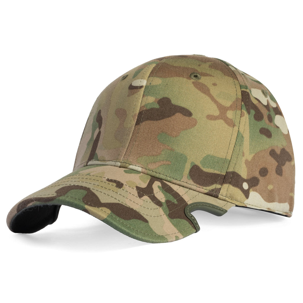 Notch Classic Flexfit MultiCam Blank fitted cap front view with patented notch and blank front
