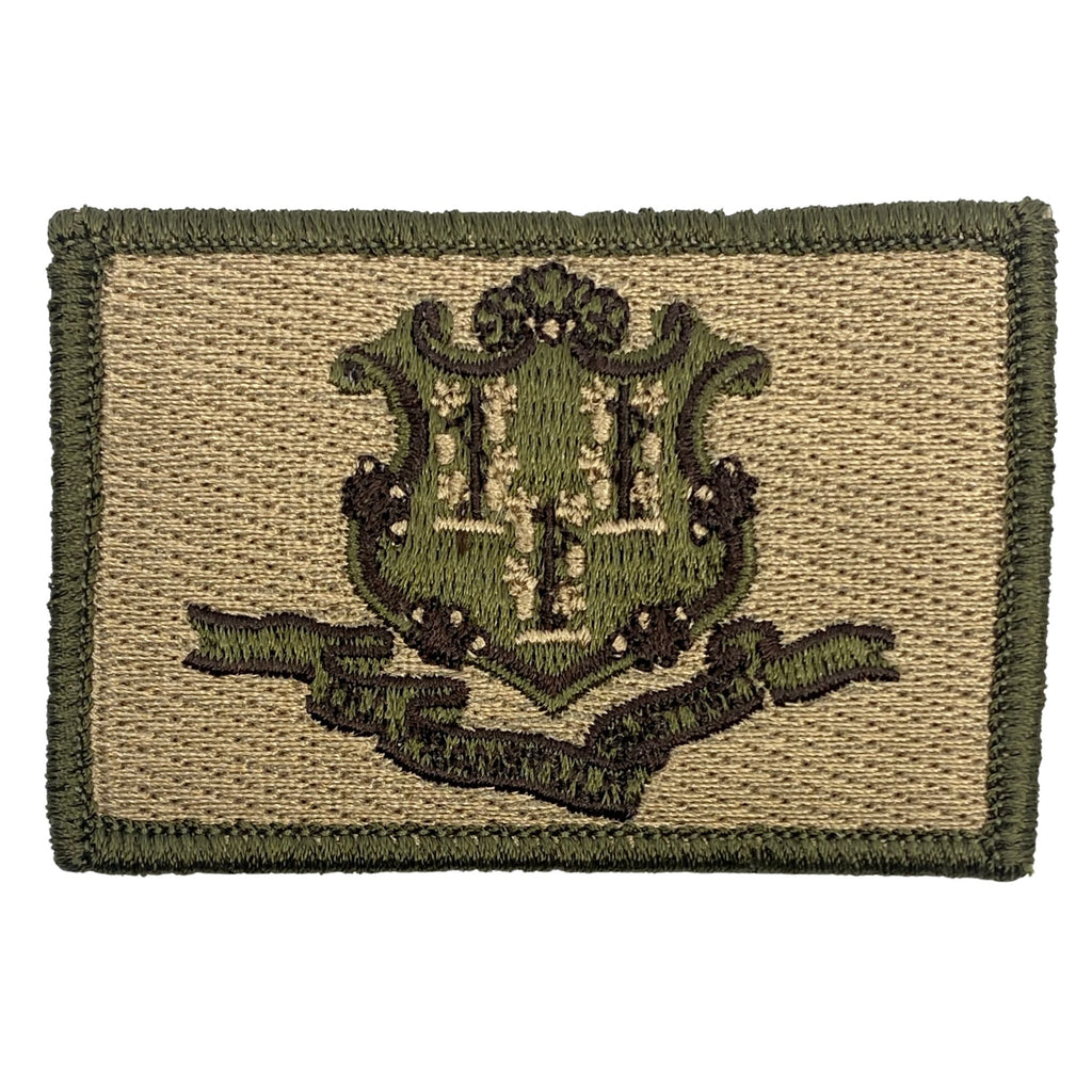 Connecticut Flag Patch color: Multitan  Embroidered patch with the Highest stitch count embroidery, Velcro® brand backing , Made in the USA,  2" x 3" sized for our tactical operator caps