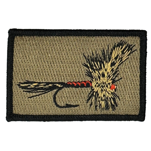 Dry Fly Fishing Patch - Coyote Tan  Highest stitch count embroidery, Embroidered patch with Velcro® brand backing, Made in the USA, 2"x 3" sized for our tactical/operator caps