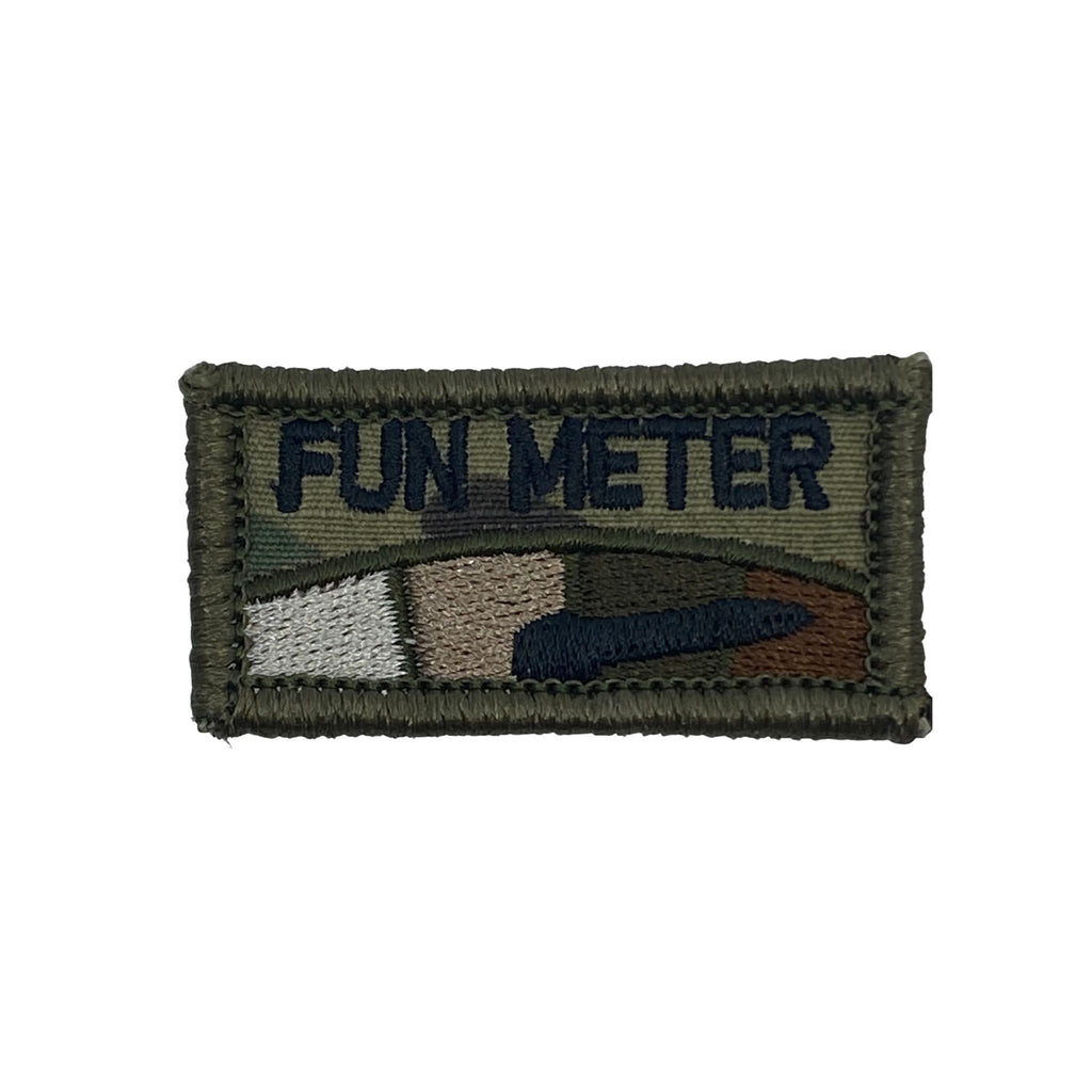 Fun Meter Embroidered Patch - MultiCam Camo Size 1 inch by 2 inch, Morale Patch with hook fastener backing, Made in the USA