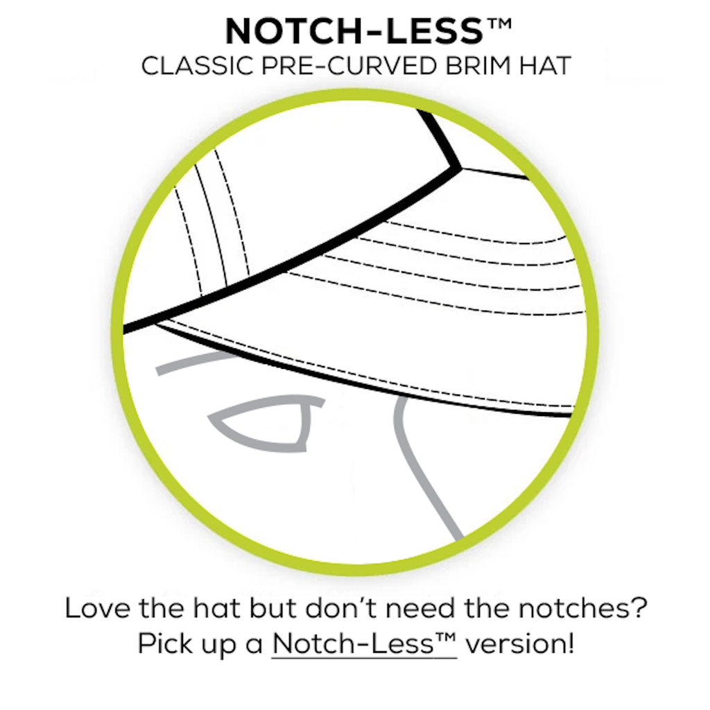 Notch-Less option for classic pre-curved brim hat without notches