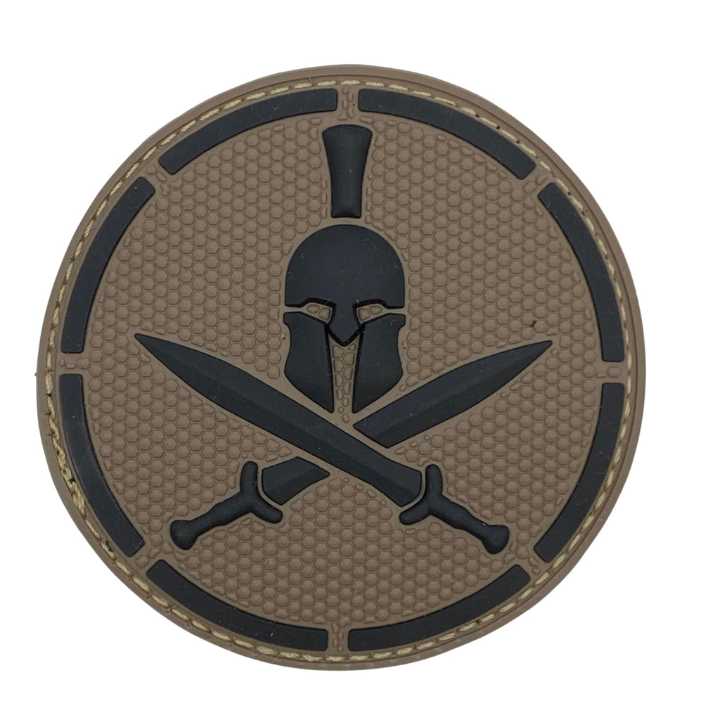 Spartan Helmet PVC Patch, Color: ACU-Dark , A classic Spartan Design done in Stencil style PVC patch with hook fastener material sewn on the back, Size 3" x 3"