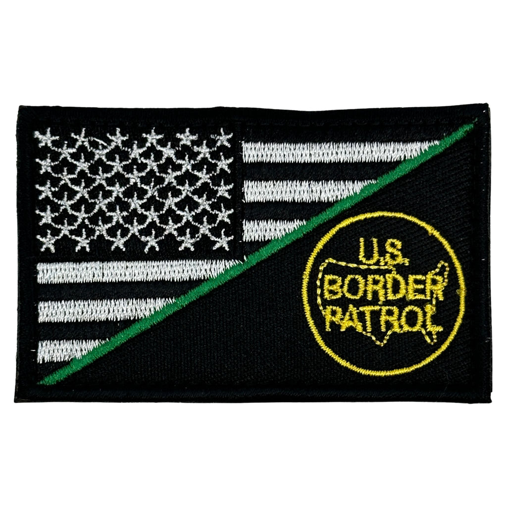 US Border Patrol/ US Flag Patch - Black-White, Embroidered patch with Hook fastener backing  2" x 3", perfect for our tactical operator caps
