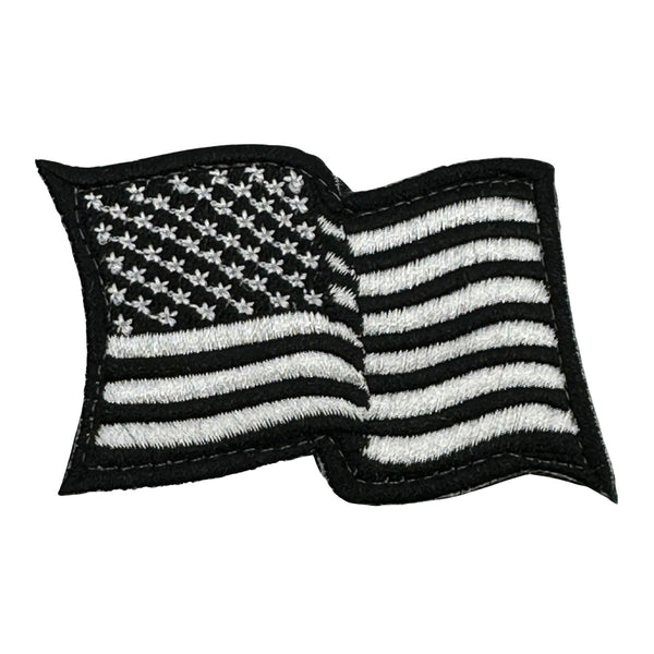 US Flag Waving Patch - Black-White, Embroidered patch, Highest stitch count embroidery with Velcro® brand backing, Made in the USA  2" x 3" sized for our tactical/operator caps